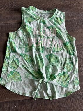 Fifth Sun Mint Tropical Leaf Tie-Front Tank
